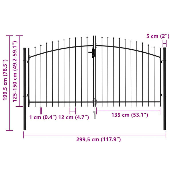 vidaXL Woerden Double Gate with Spiked Top 299.5 x 199.5 cm