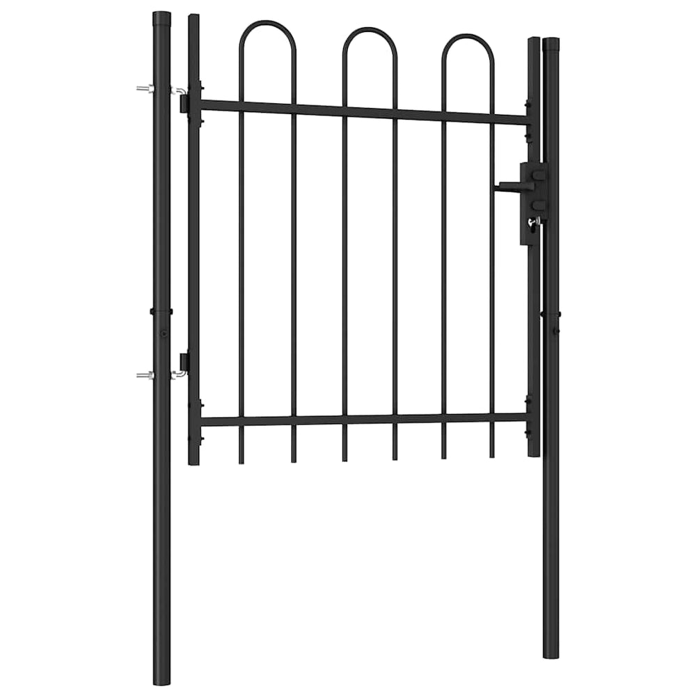 vidaXL Fence Gate BOXTEL Single Door with Arched Top Steel 1 x 1 m Black