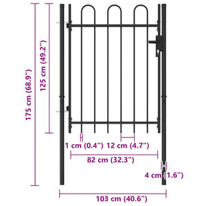 vidaXL Gate BOXTEL Single Gate with Arch Top Steel 1 x 1.2 m Black