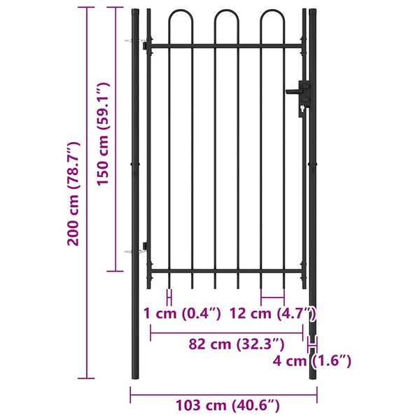 vidaXL BOXTEL Garden Gate Single Door with Arch Top Steel 1 x 1.5 m Black