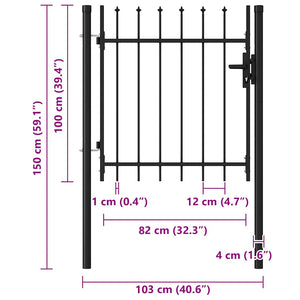 vidaXL Fence Gate BOXTEL Single Door with Spike Steel 1 x 1 m Black
