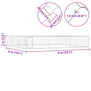vidaXL Outdoor Dog Kennel Galvanized Steel 6 x 6 x 1 m