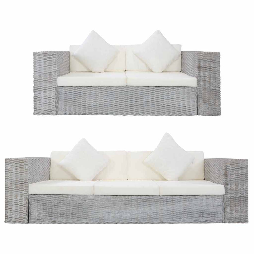 vidaXL 2-Piece Sofa Set with Cushions Grey Natural Rattan
