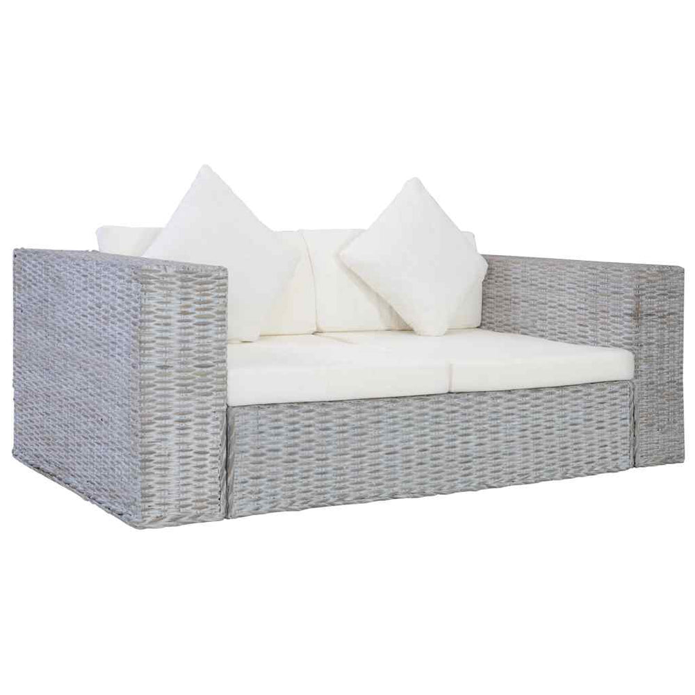 vidaXL 2-Piece Sofa Set with Cushions Grey Natural Rattan