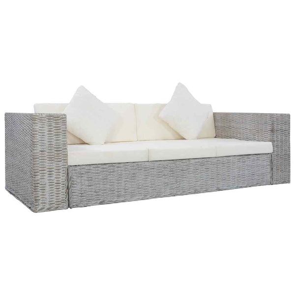 vidaXL 2-Piece Sofa Set with Cushions Grey Natural Rattan