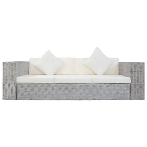 vidaXL 2-Piece Sofa Set with Cushions Grey Natural Rattan