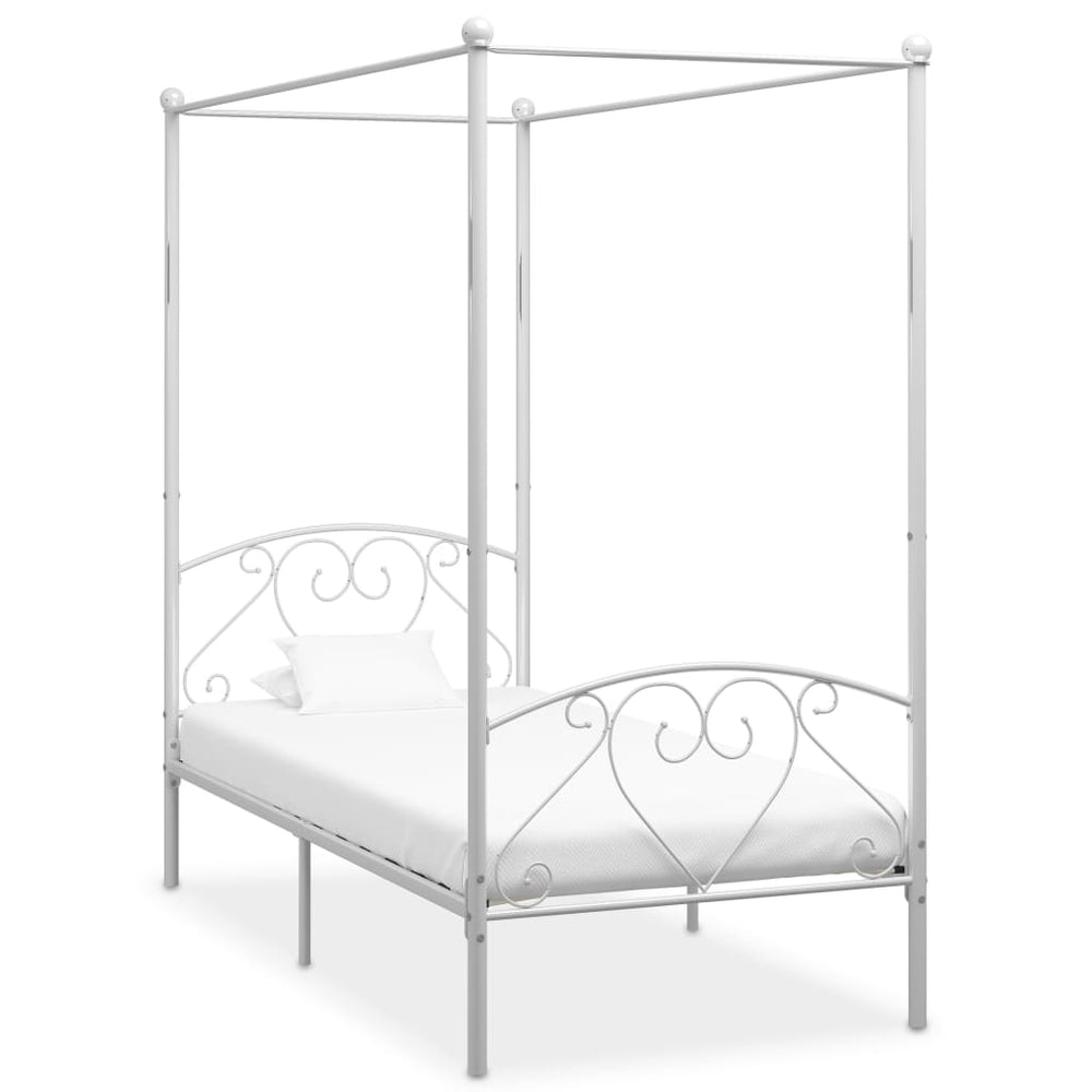 vidaXL Four-Poster Bed Frame White Metal 90 x 200 cm