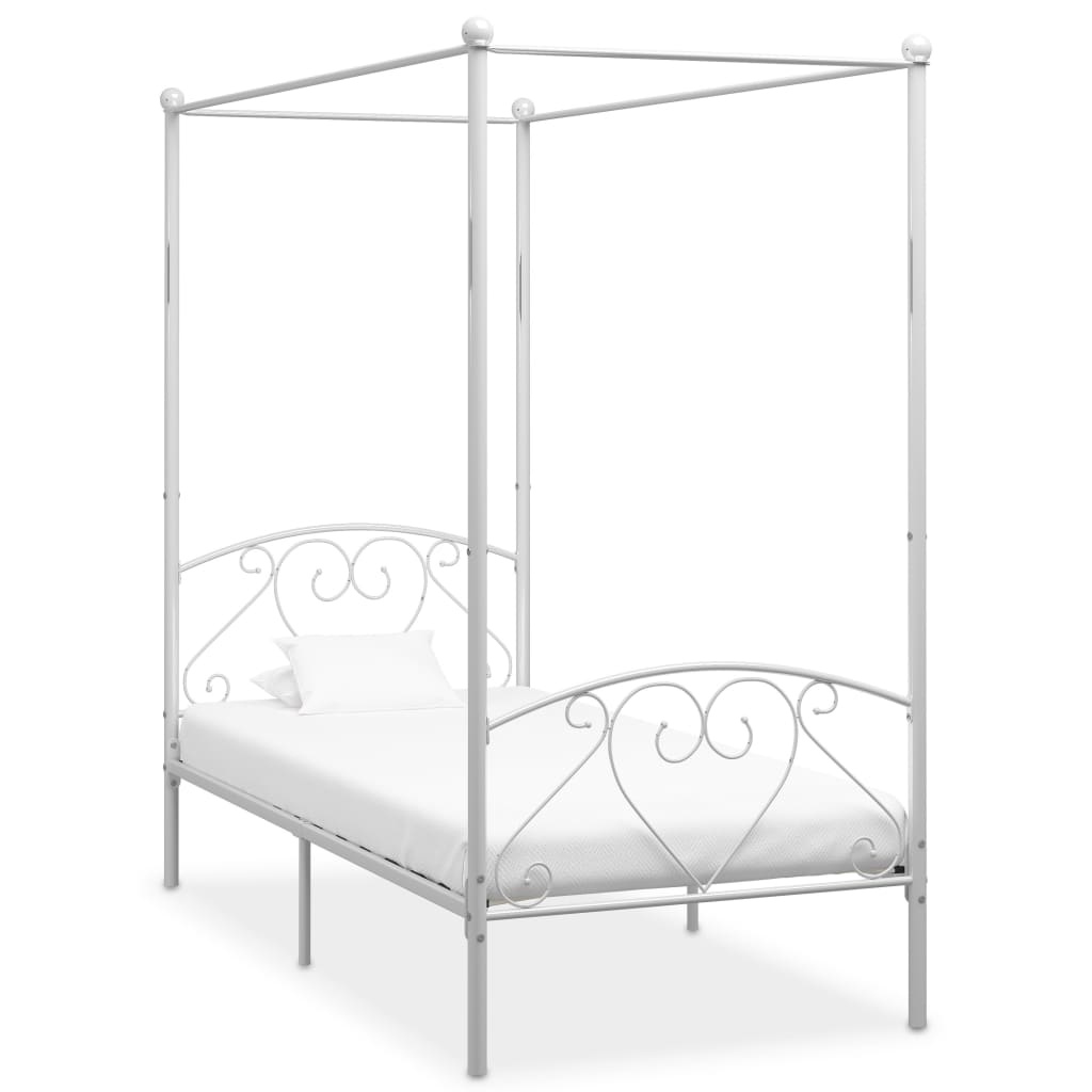 vidaXL Four-Poster Bed Frame White Metal 120 x 200 cm