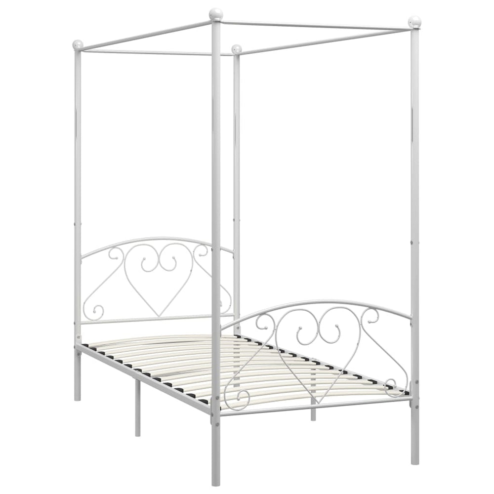 vidaXL Four-Poster Bed Frame White Metal 120 x 200 cm