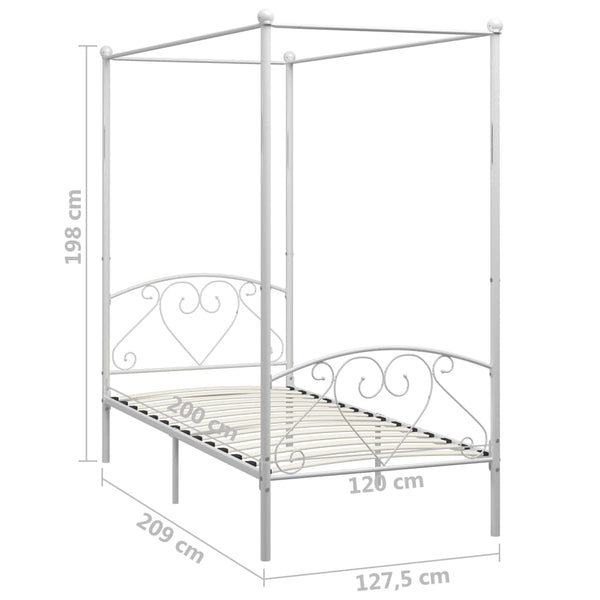 vidaXL Four-Poster Bed Frame White Metal 120 x 200 cm