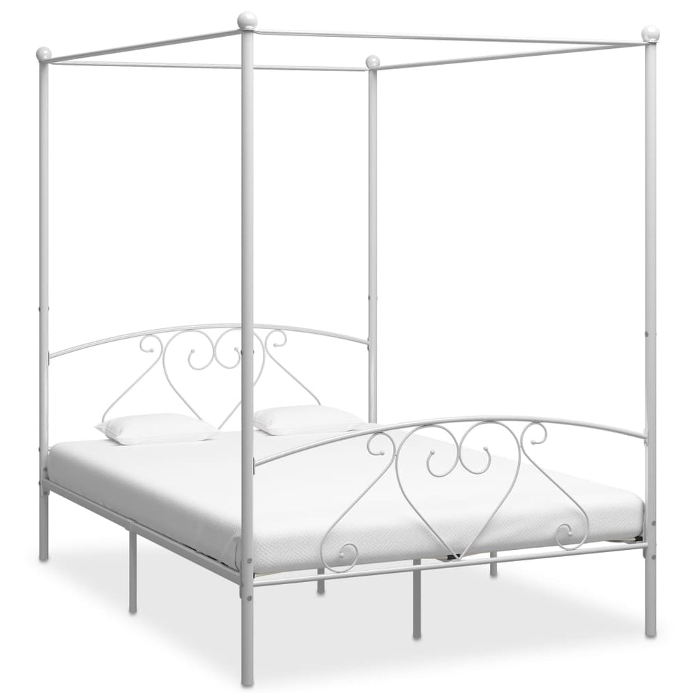 vidaXL Four-Poster Bed Frame White Metal 140 x 200 cm