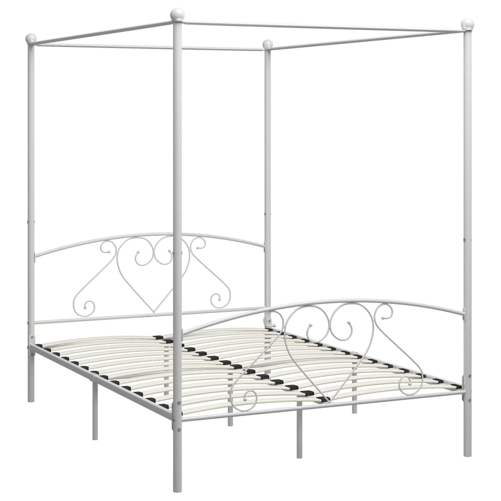 vidaXL Four-Poster Bed Frame White Metal 140 x 200 cm