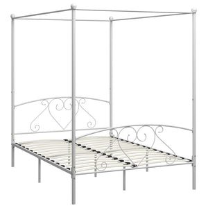 vidaXL Four-Poster Bed Frame White Metal 140 x 200 cm