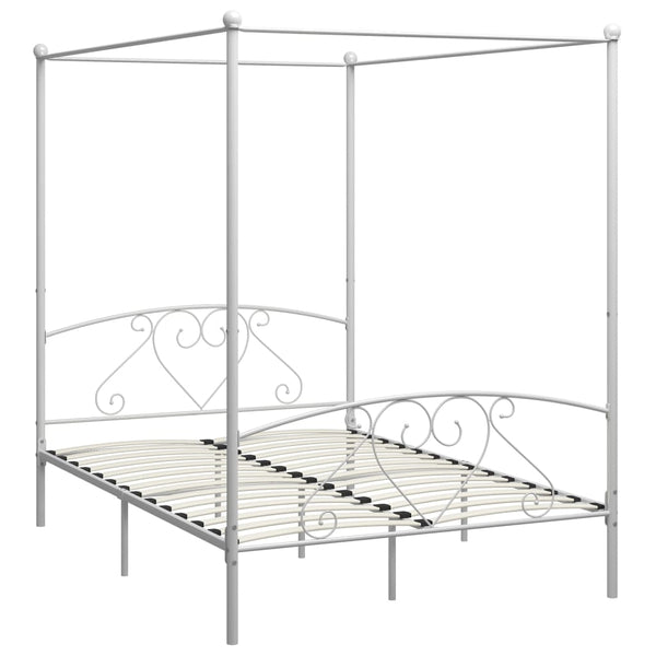 vidaXL Four-Poster Bed Frame White Metal 140 x 200 cm