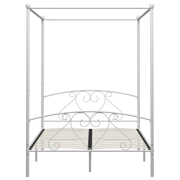 vidaXL Four-Poster Bed Frame White Metal 140 x 200 cm