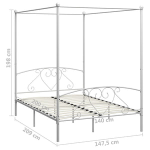 vidaXL Four-Poster Bed Frame White Metal 140 x 200 cm