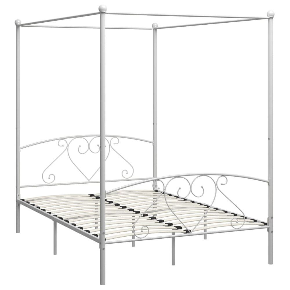 vidaXL Four-Poster Bed Frame White Metal 160 x 200 cm