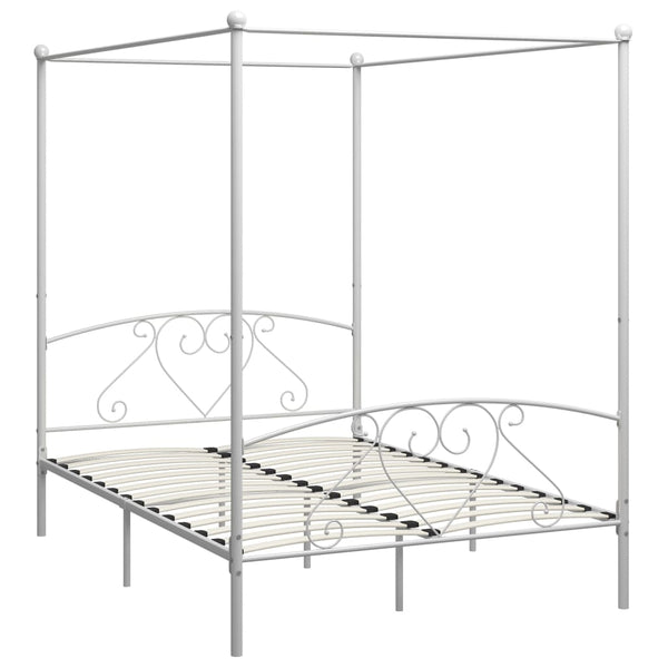 vidaXL Four-Poster Bed Frame White Metal 160 x 200 cm