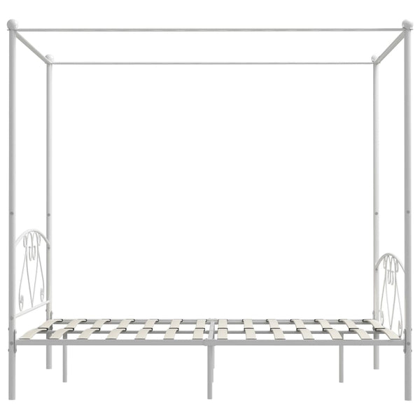 vidaXL Four-Poster Bed Frame White Metal 160 x 200 cm
