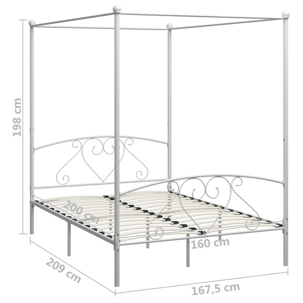 vidaXL Four-Poster Bed Frame White Metal 160 x 200 cm