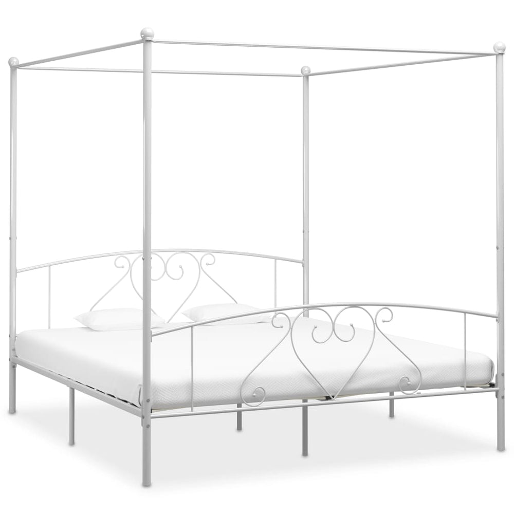 vidaXL Four-Poster Bed Frame White Metal 180 x 200 cm