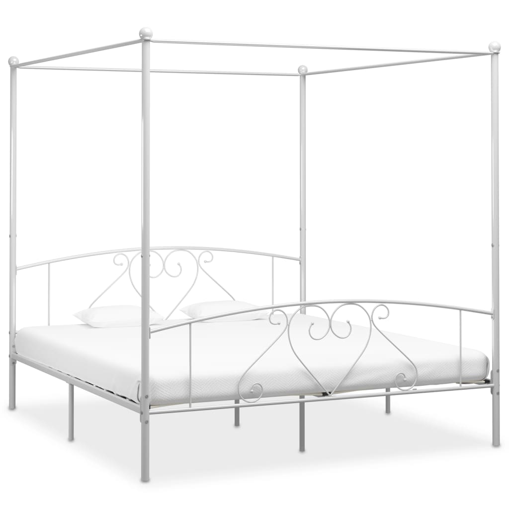 vidaXL Four-Poster Bed Frame White Metal 180 x 200 cm