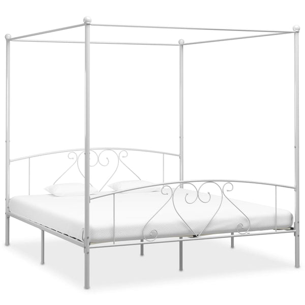 vidaXL Four-Poster Bed Frame White Metal 180 x 200 cm