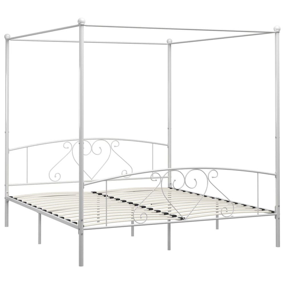 vidaXL Four-Poster Bed Frame White Metal 180 x 200 cm