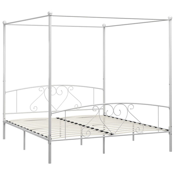 vidaXL Four-Poster Bed Frame White Metal 180 x 200 cm