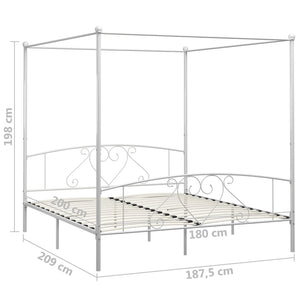 vidaXL Four-Poster Bed Frame White Metal 180 x 200 cm