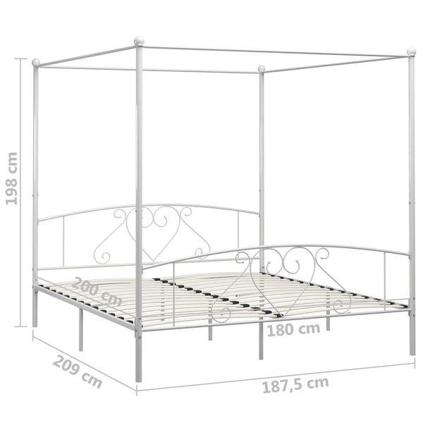 vidaXL Four-Poster Bed Frame White Metal 180 x 200 cm