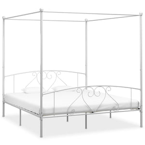 vidaXL Canopy Bed Frame White Metal 200 x 200 cm