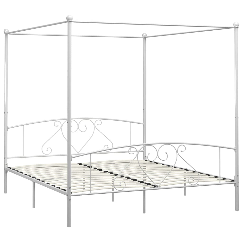 vidaXL Canopy Bed Frame White Metal 200 x 200 cm