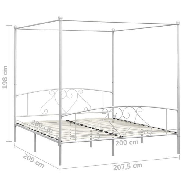 vidaXL Canopy Bed Frame White Metal 200 x 200 cm