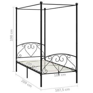 vidaXL Canopy Bed Frame Black Metal 100 x 200 cm