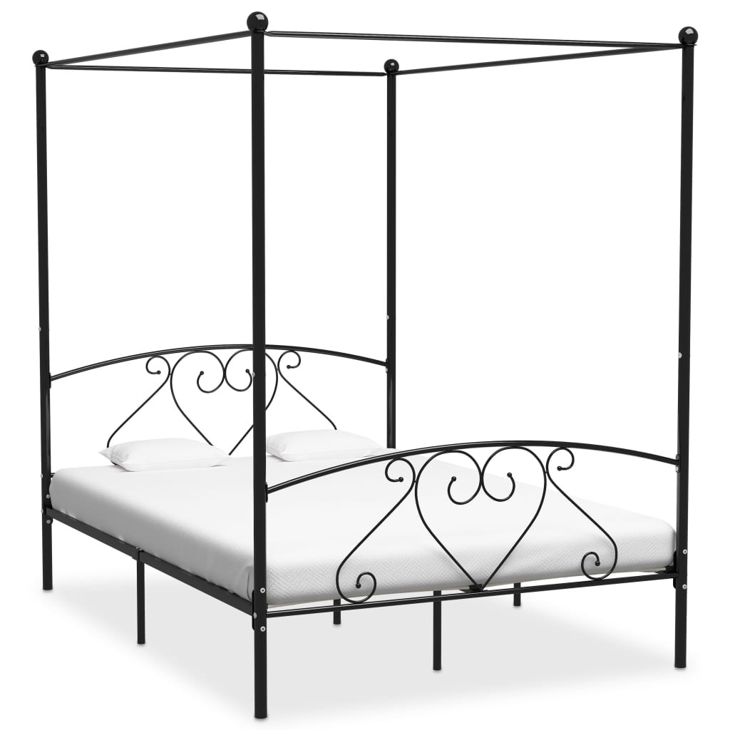 vidaXL Four-Poster Bed Frame Black Metal 140 x 200 cm