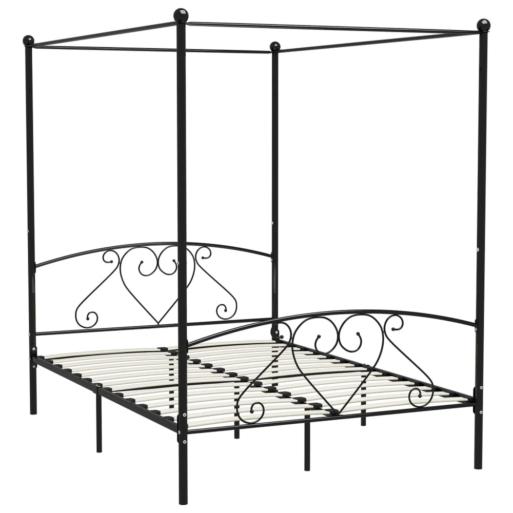 vidaXL Four-Poster Bed Frame Black Metal 140 x 200 cm