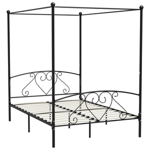 vidaXL Four-Poster Bed Frame Black Metal 140 x 200 cm
