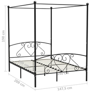 vidaXL Four-Poster Bed Frame Black Metal 140 x 200 cm