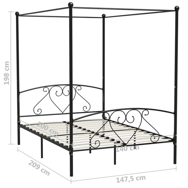 vidaXL Four-Poster Bed Frame Black Metal 140 x 200 cm