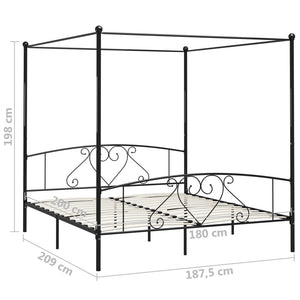 vidaXL Canopy Bed Frame Black Metal 180 x 200 cm