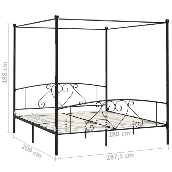 vidaXL Canopy Bed Frame Black Metal 180 x 200 cm