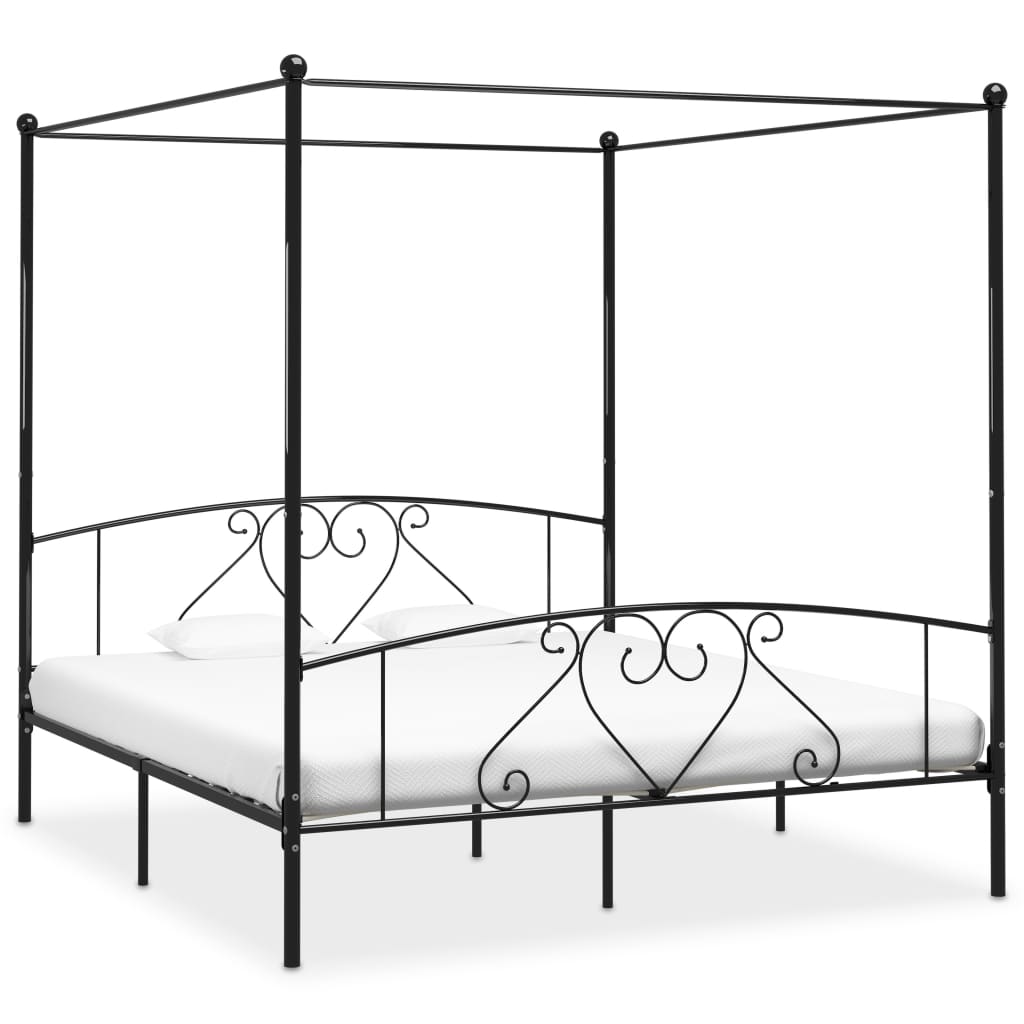 vidaXL Four-Poster Bed Frame Black Metal 200 x 200 cm