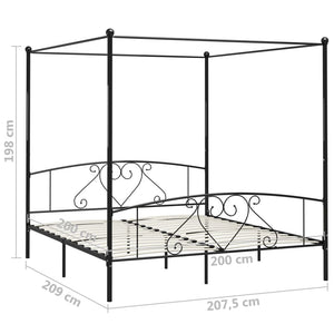 vidaXL Four-Poster Bed Frame Black Metal 200 x 200 cm