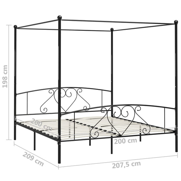vidaXL Four-Poster Bed Frame Black Metal 200 x 200 cm