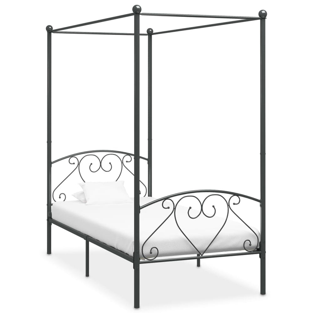 vidaXL Canopy Bed Frame Grey Metal 90 x 200 cm