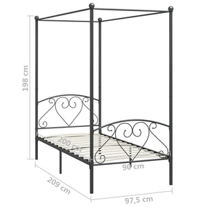 vidaXL Canopy Bed Frame Grey Metal 90 x 200 cm