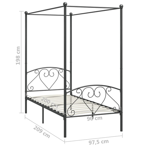vidaXL Canopy Bed Frame Grey Metal 90 x 200 cm
