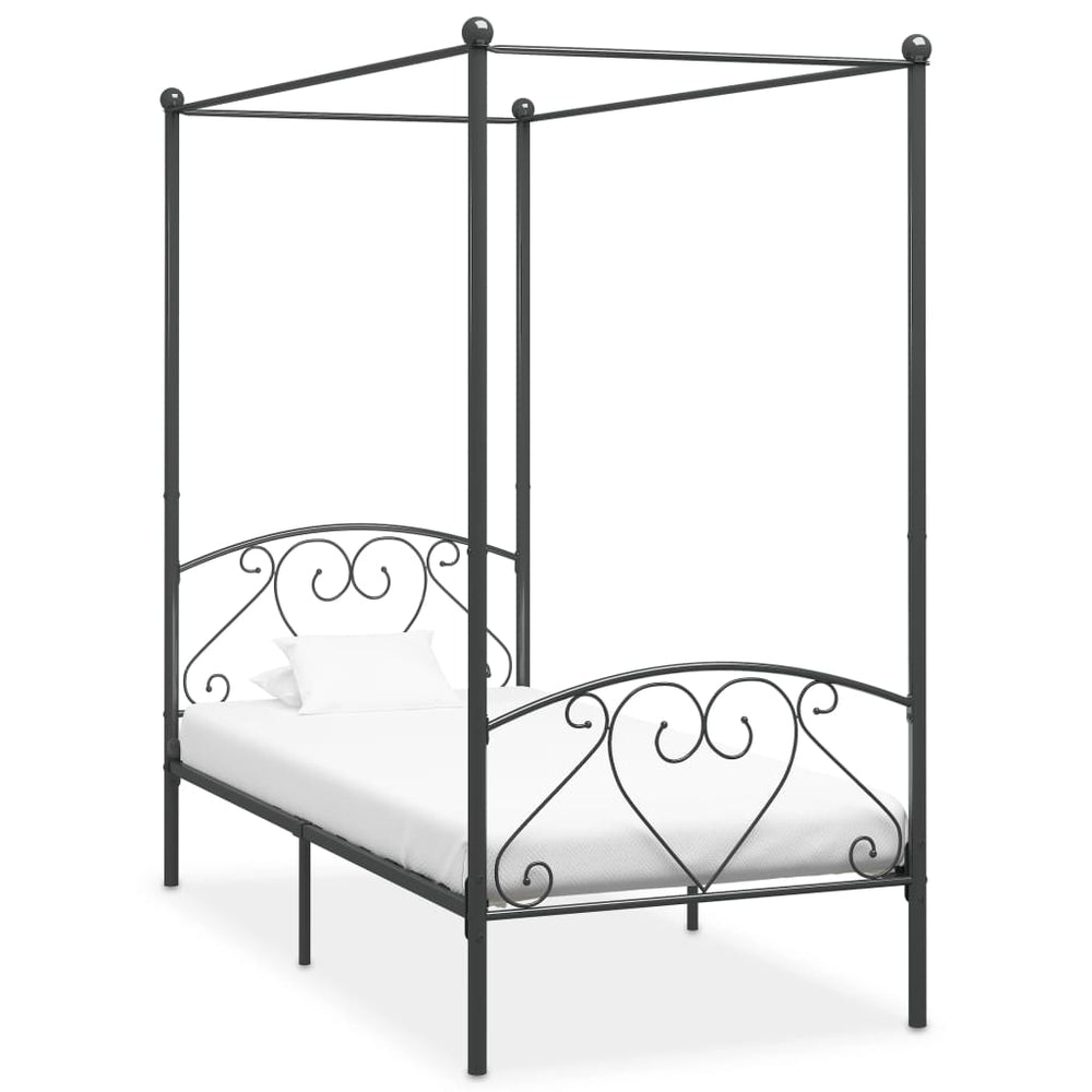 vidaXL Canopy Bed Frame Grey Metal 100 x 200 cm