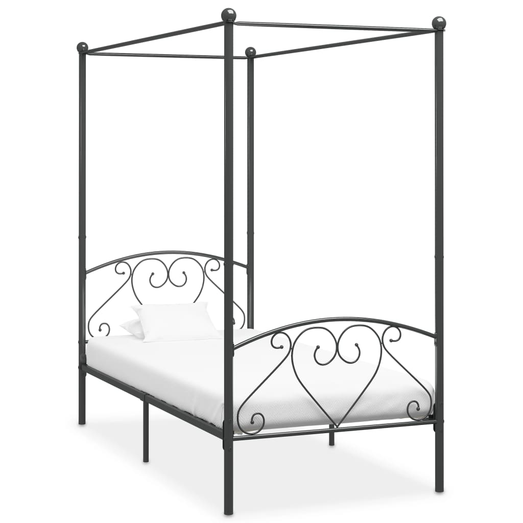 vidaXL Canopy Bed Frame Grey Metal 100 x 200 cm